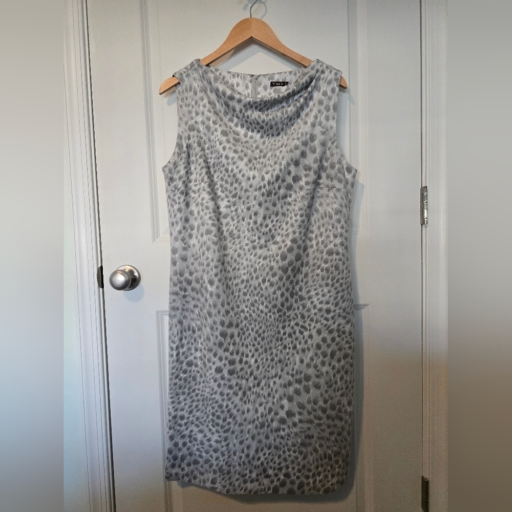  J. McLaughlin Delilah Silver Gray Safari Cheetah Print Suede Sheath Sz XL